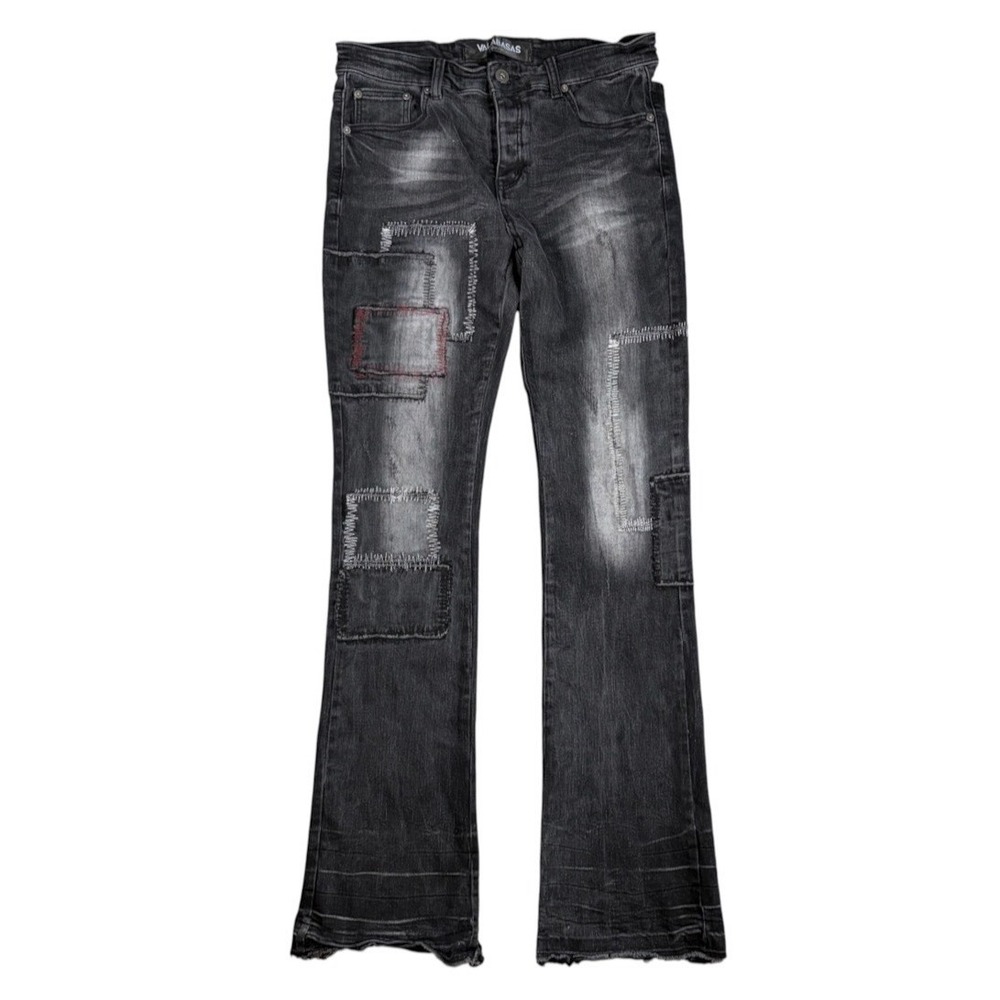 Valabasas Black Distressed Patchwork Stacked Flare Jeans Men's Sz 34x35